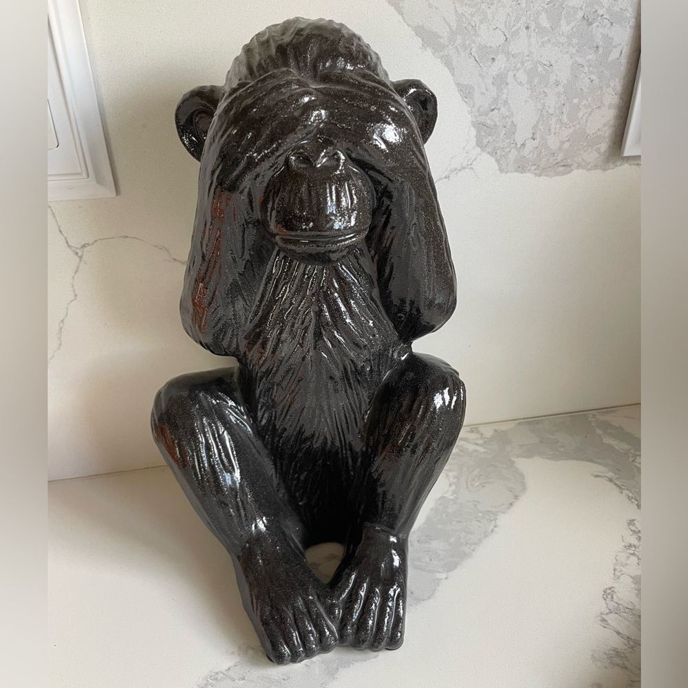 Black Ceramic “See no Evil” Monkey Sculpture